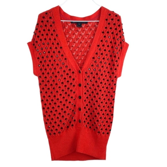 MARC by Marc Jacobs Wove Dots Button Blend Silk Knit  Sweater in Red - Picture 7 of 8